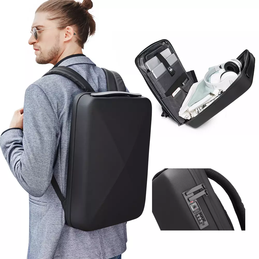 Bange BG22092 Tas Ransel Backpack Laptop Kerja pria Anti Theft TSA Lock USB 15.6 Inch - BLACK