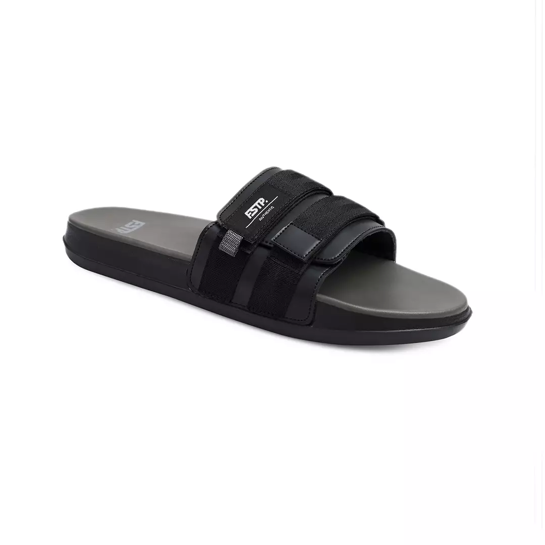 Stereo Full Black Sandal Pria Slide