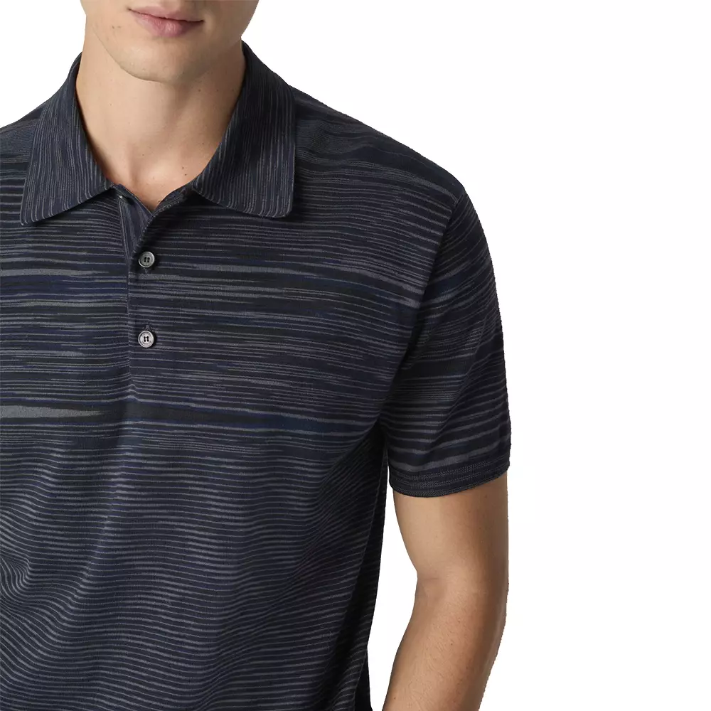 Space-Dyed Mercerised Cotton Knit Polo Shirts Navy Blue and Grey Space