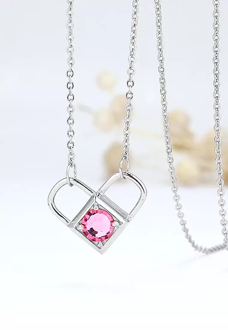 Boxed Celeste Heart Necklace and Earrings Set in White Gold Embellished with Swarovski crystals