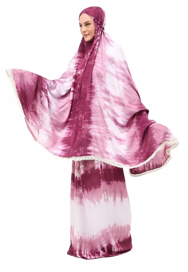 Adella Mukenah Tie Dye Muslimah Atasan Bawahan Wanita Relaxed Fit - Burgundy