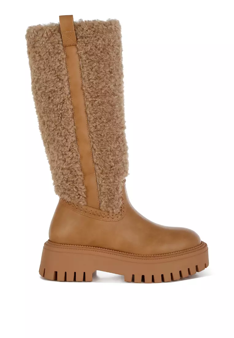 Discount on London Rag  shoes - SKU: Fur Detail Calf Length Boots in Beige