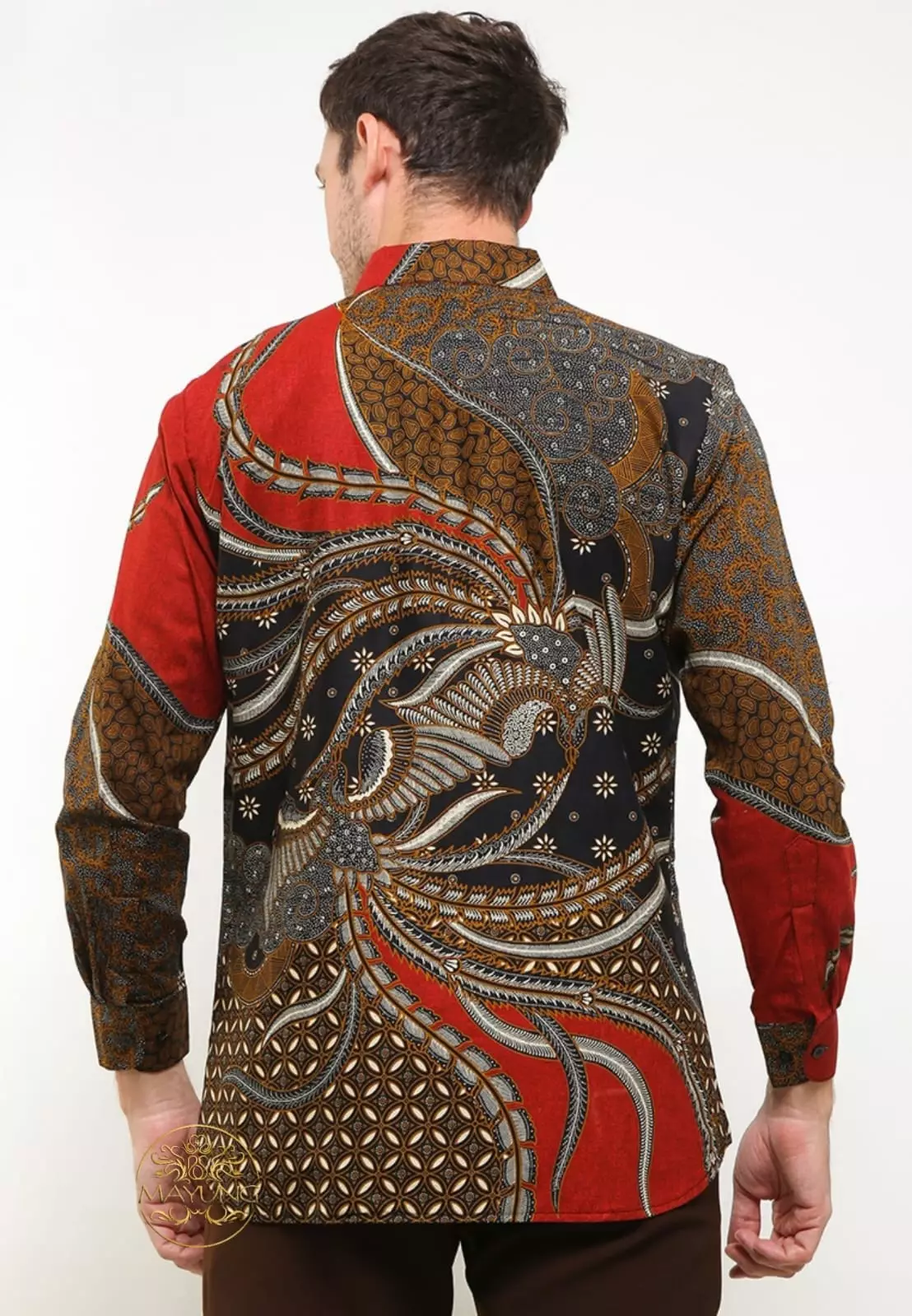 Dwi Cendrawasih Maron Kemeja Batik Pria Premium Slimfit Modern Lengan Panjang