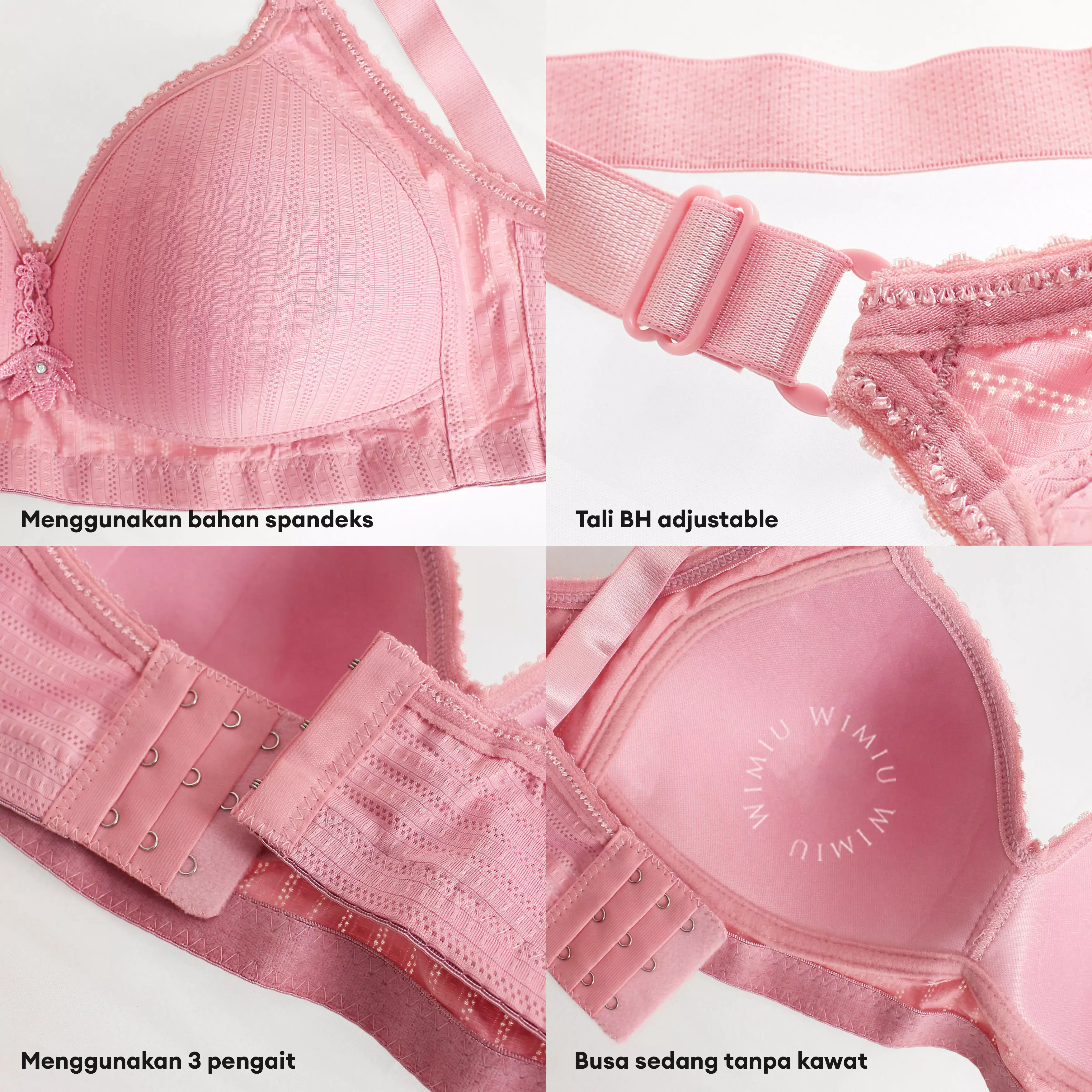 WIMIU BH Bra Wanita BH Tanpa Kawat Busa Tipis Motif Garis Beha Perempuan Women Woman Bra 100155
