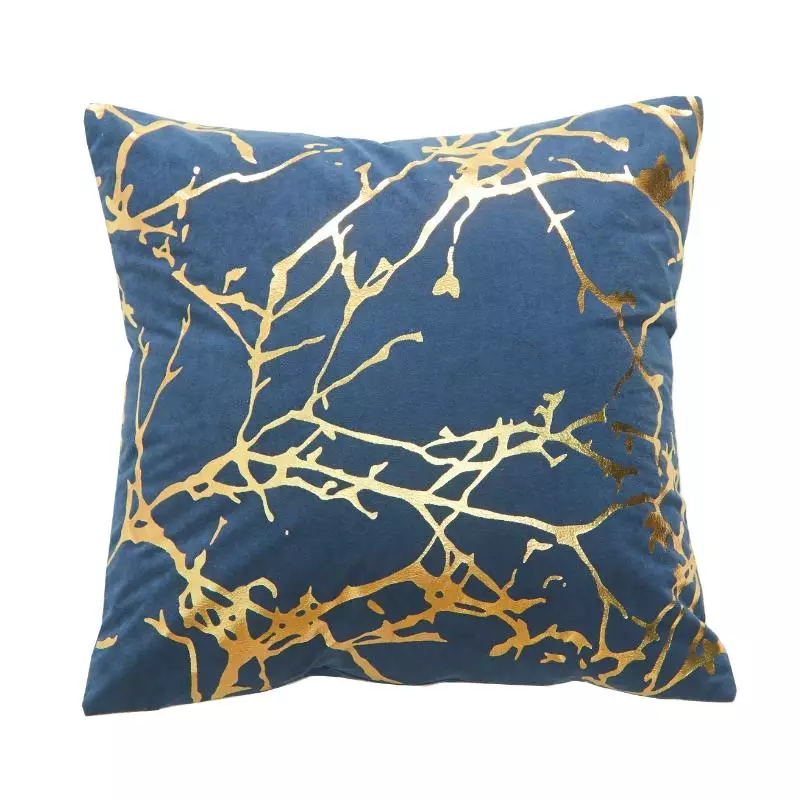 Tree Branch Gold Print Cushion Cover (Royal blue)