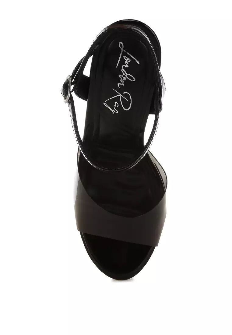 Sandal Hak Blok Tali Bening Berwarna Hitam