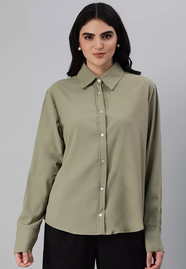 London Rag Sage Green Basic Long Sleeved Collared Shirt 2023 | Buy ...