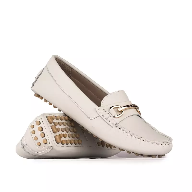 Sepatu Casual Wanita Loafer Moccasin Gino Mariani Elora 2 Bone White