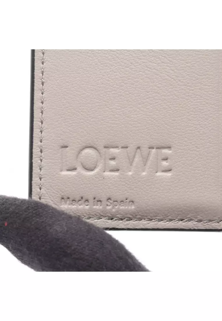 Pre-Loved LOEWE compact zip wallet Bi-fold wallet leather gray green Khaki green gray