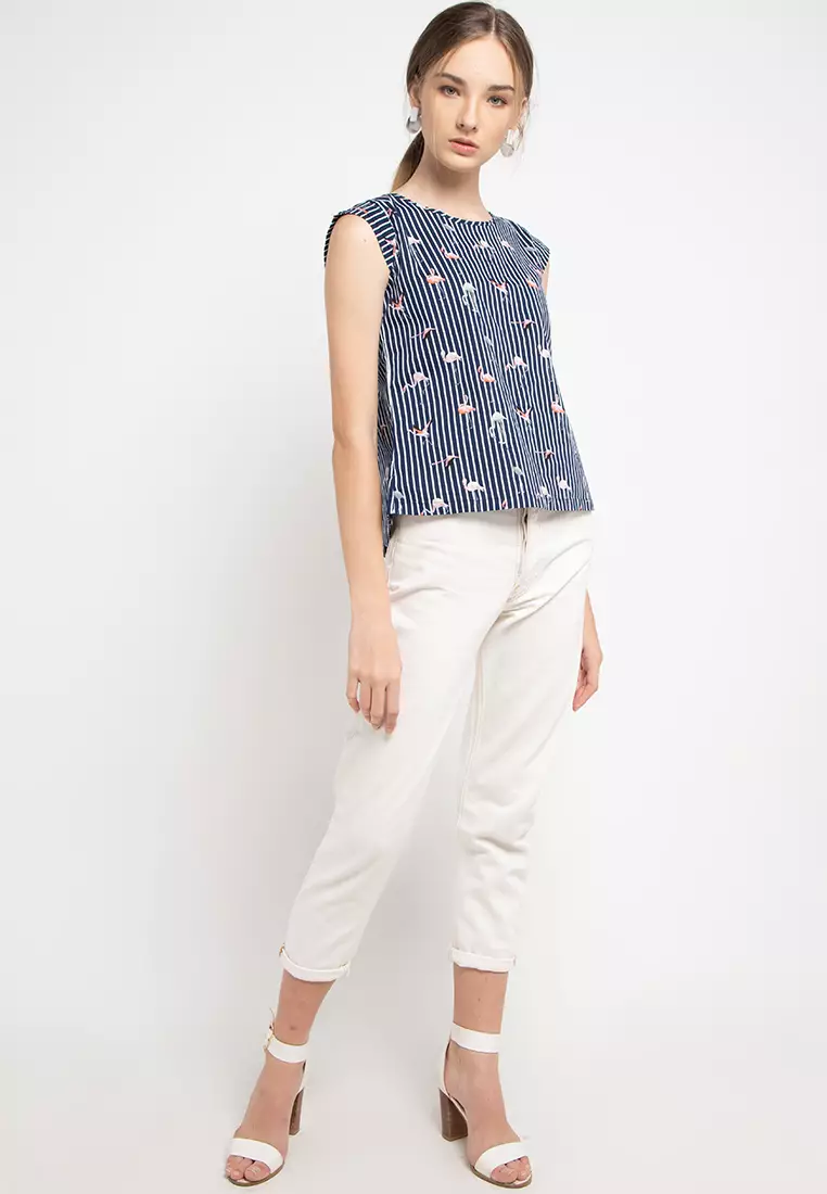 Sarah Blouse In Navy Print