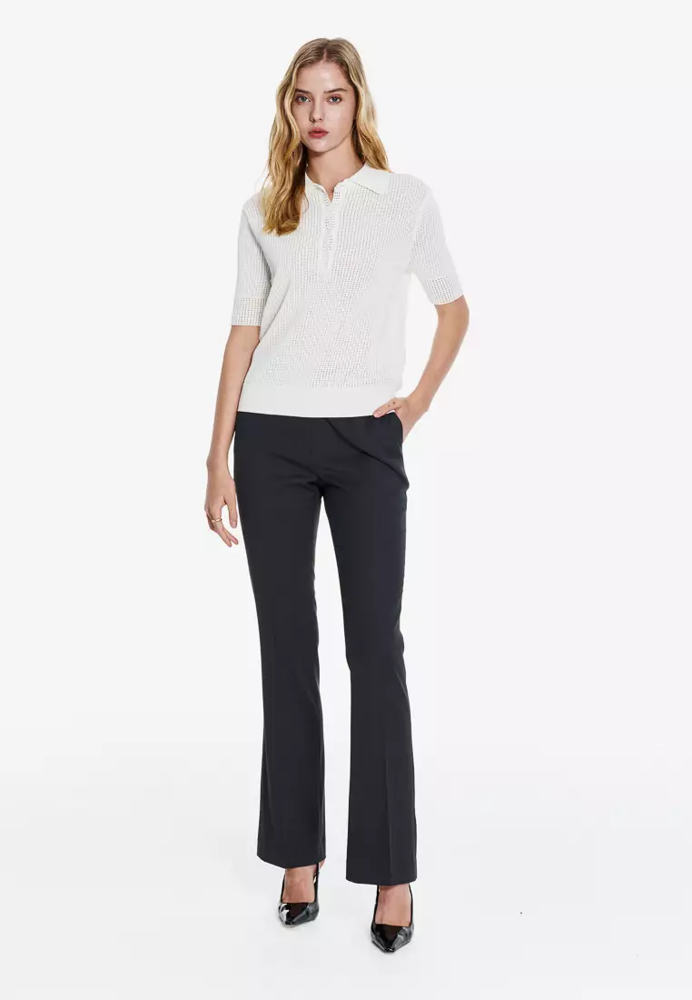 Gray Mid-Rise Flared Trousers