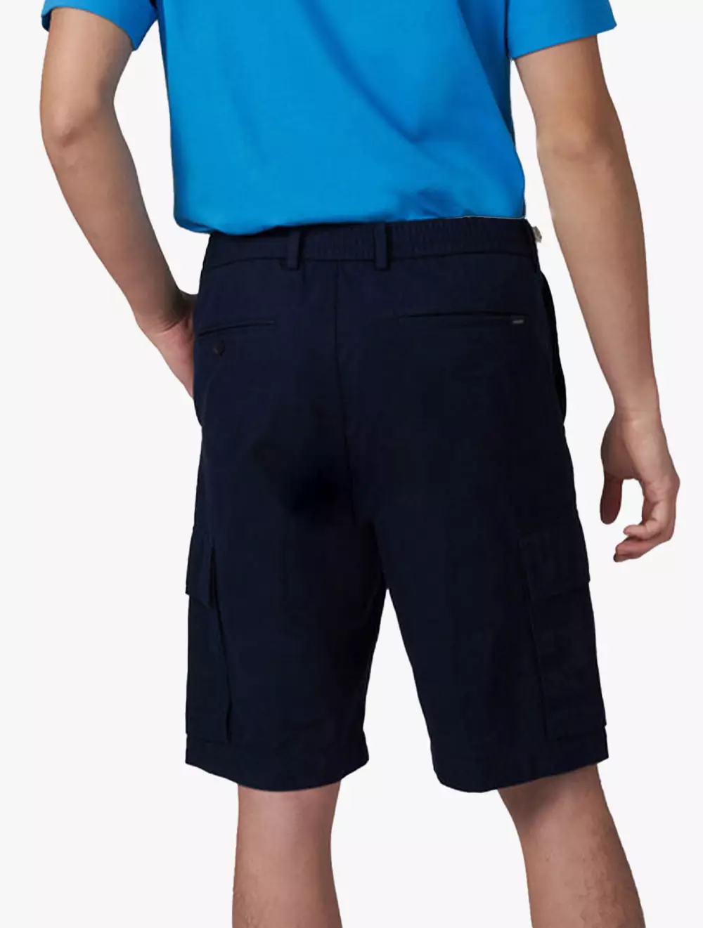 Men's Relaxed Fit Cotton And Linen Twill Cargo Bermudas - Blue