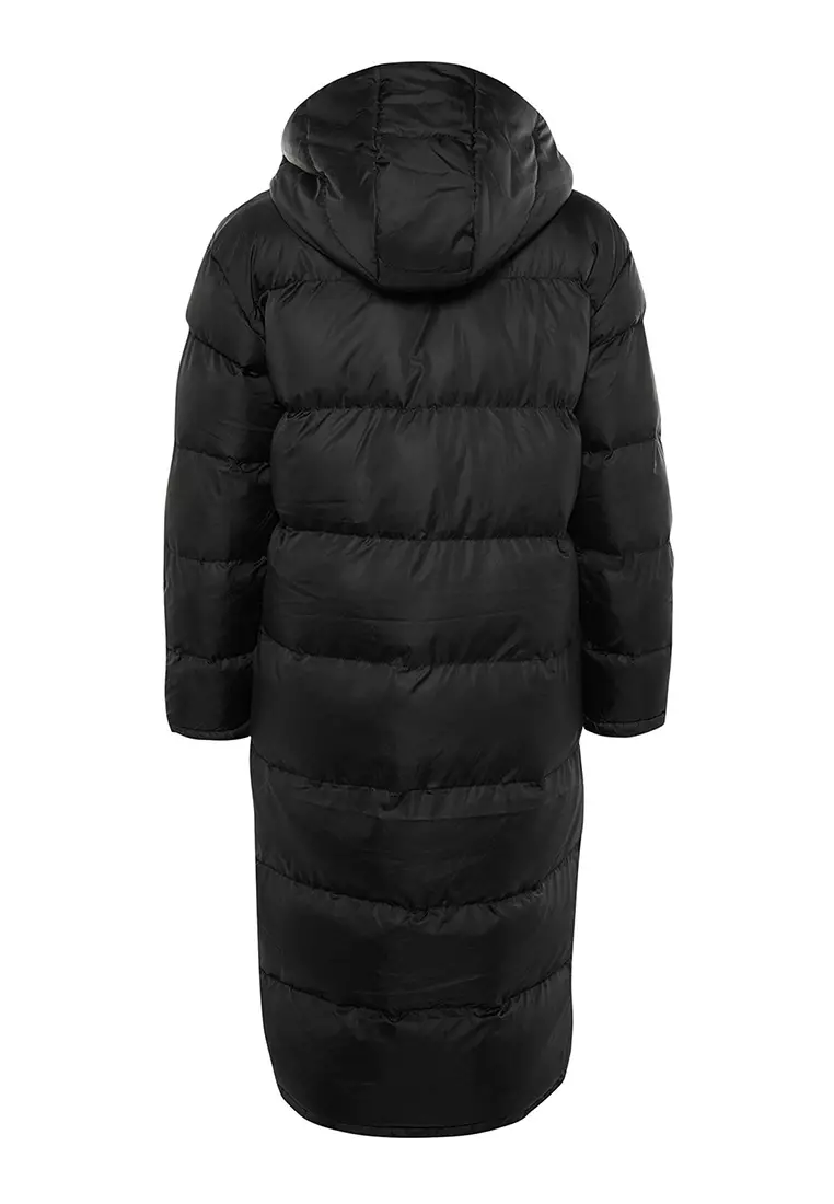 Black Hooded Water Repellent Long Puffer Jacket Twoaw23Mo00154