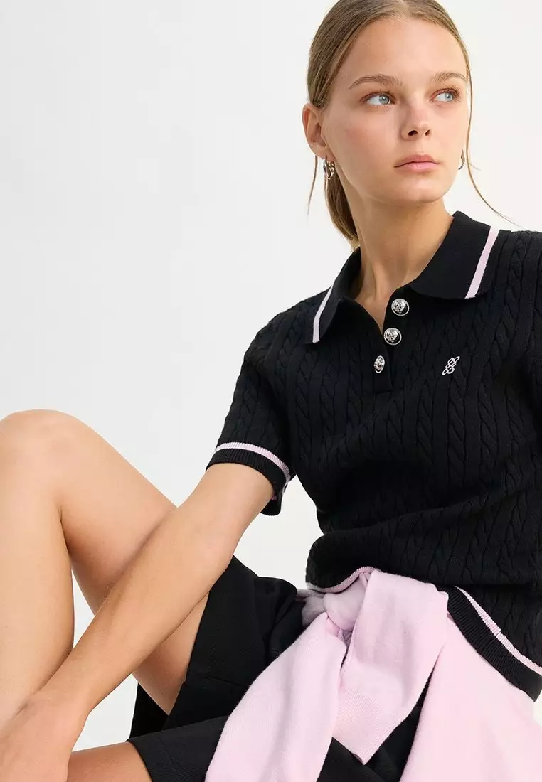 Knitted Polo - Black/Pink