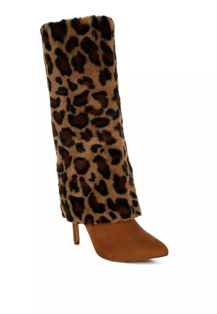 Fold-Over Calf-High Boots in Leopard