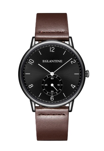 EGLANTINE black and brown EGLANTINE® Paname 40mm Unisex Silver Alloy case Quartz Watch, Black dial on Brown Leather Strap 67155ACF851094GS_1