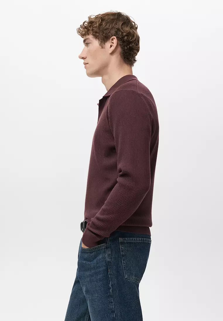 Cotton-Blend Ribbed Polo Sweater