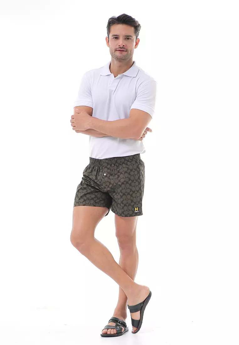 Grissham Celana Pendek Pria Short Boxer Printing Motive Material Cotton ORIGINAL - Dark Green