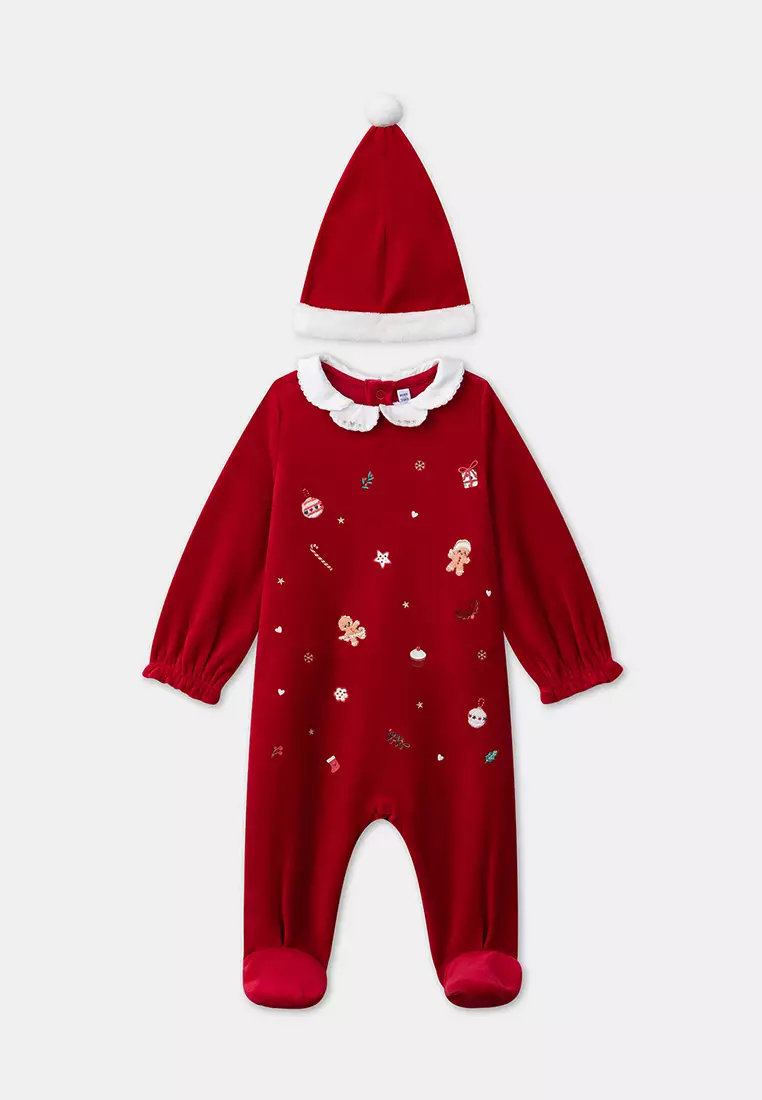 Red Velvet Romper with Santa Hat