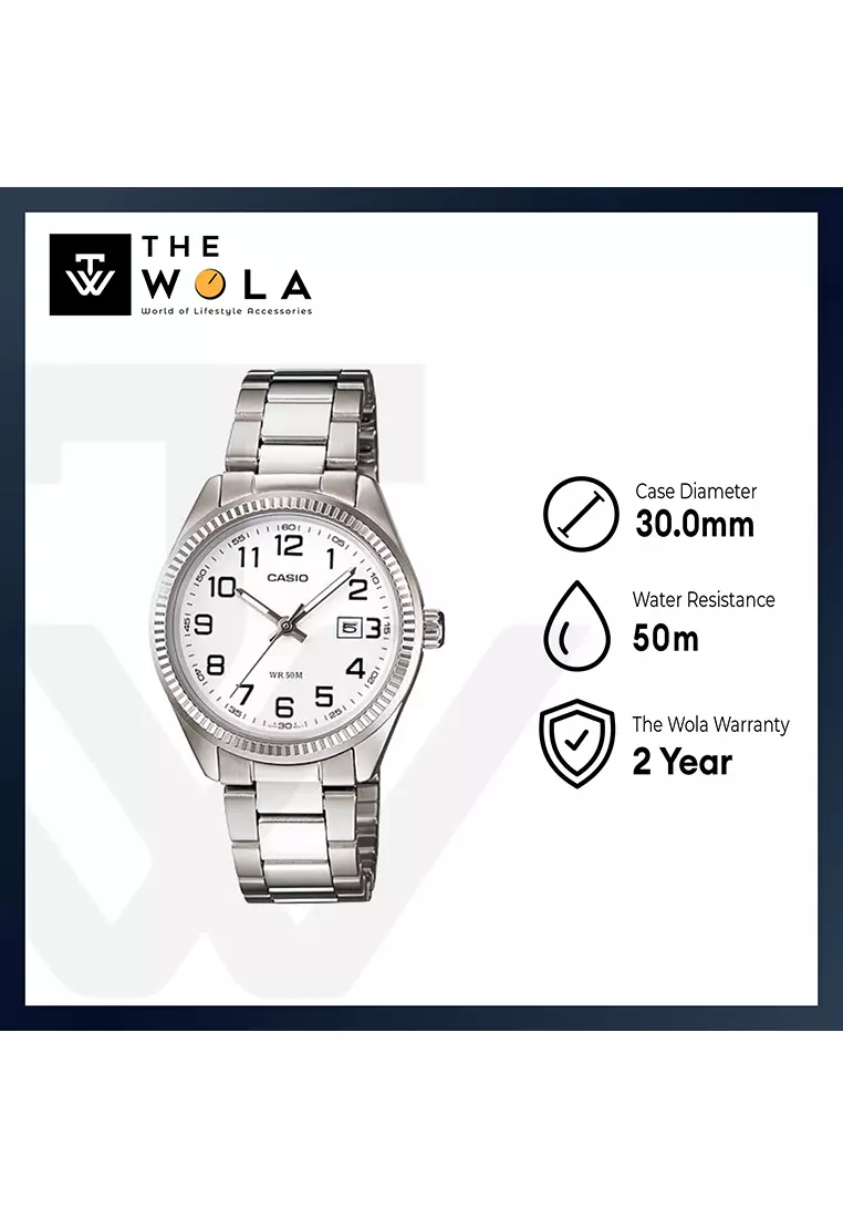 Casio Horloge met Japans kwartsuurwerk MTP-1302D-7B 38 mm, verzilverd, klassiek-minimalistisch