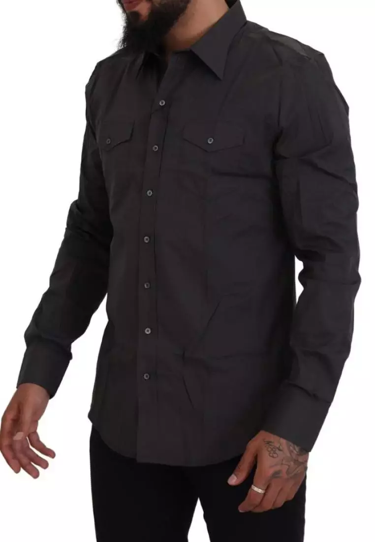 gray long sleeve dress shirt