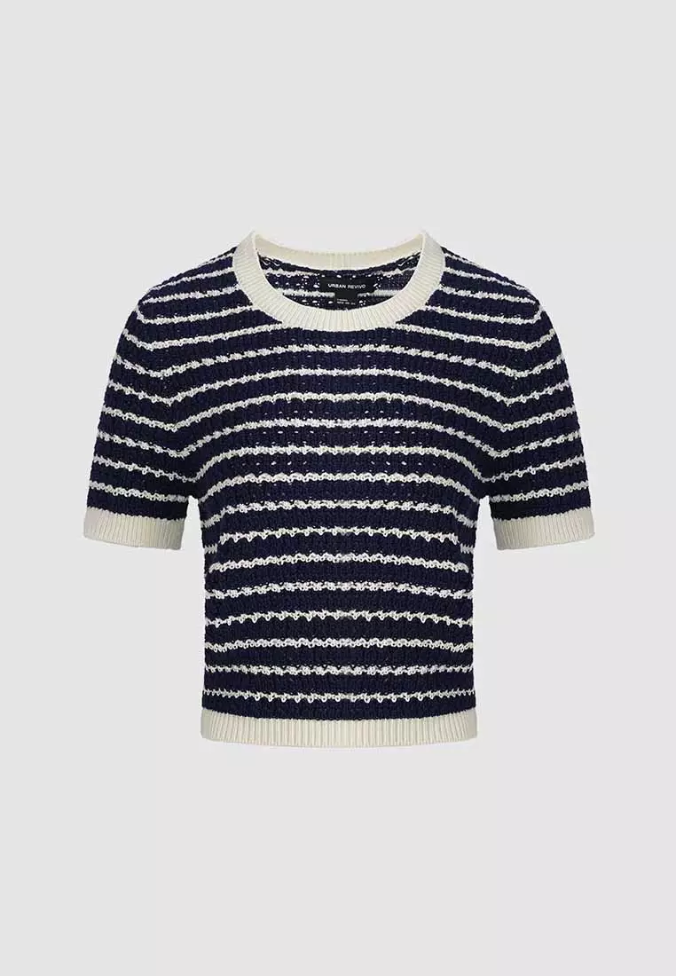 正肩袖圆领毛织T恤