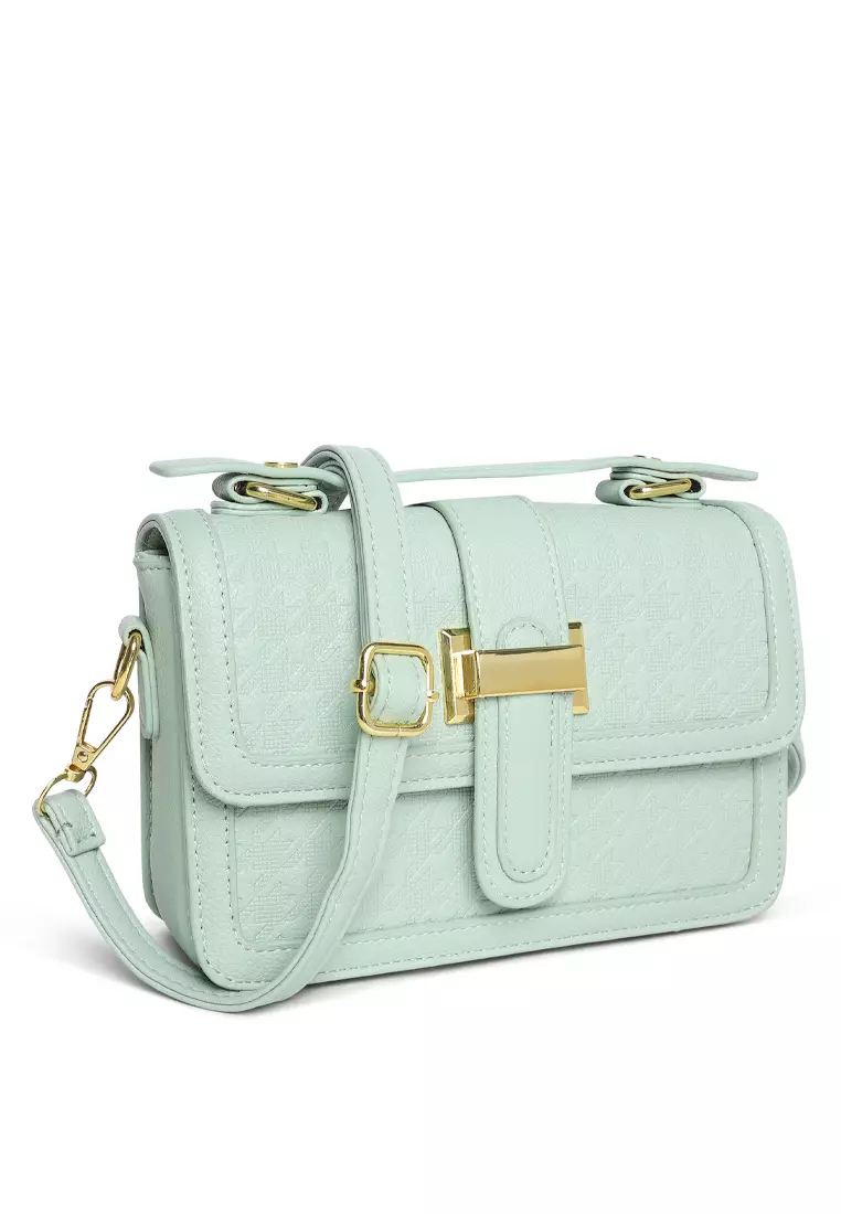 Tas Penutup Gesper Logam Warna Biru Muda