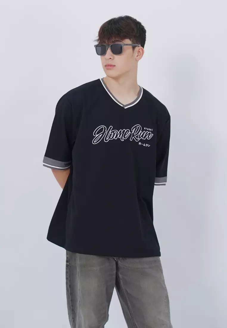 Ryusei Kaos Pria Boxy Oversize Home Run Black