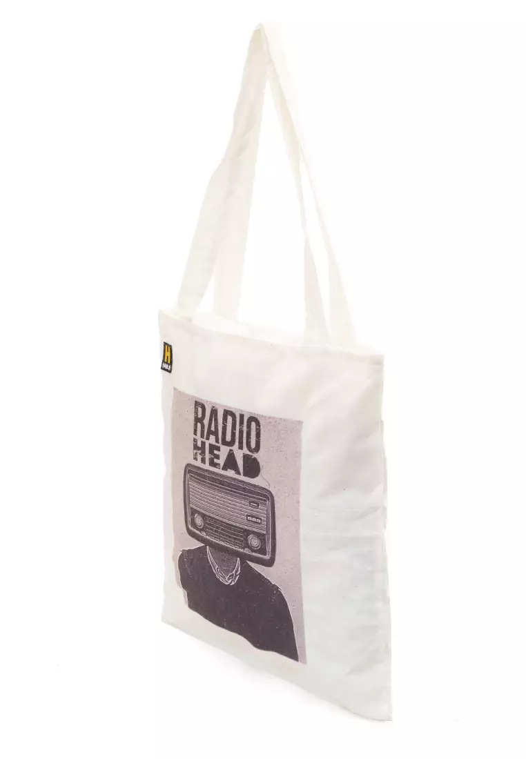 Hamilton Totebag Unisex Vintage Aesthetic Motif Radio Large Compartment Material Canvas ORIGINAL - White