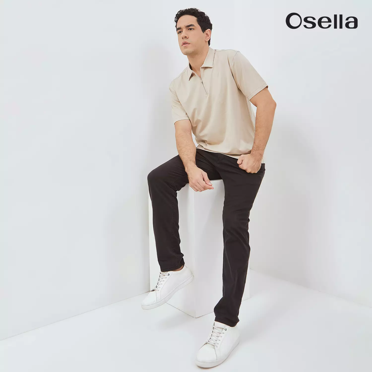 Osella Ultra-Soft Half-Zip Polo 2021660338 | Atasan Kaos Polo Lengan Pendek Pria