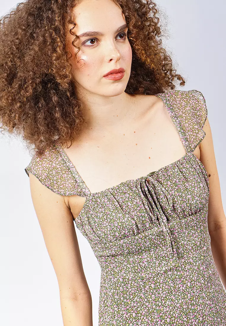 Buy JUST G Ditsy Floral Balconette Midi Dress With Slit 2026 Online |  ZALORA Philippines