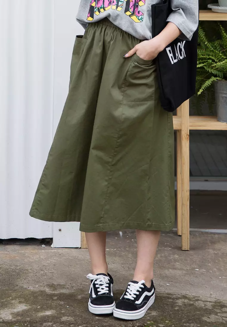 Cotton Elastic Waist Wide-Leg Cropped Trousers [BA3858]