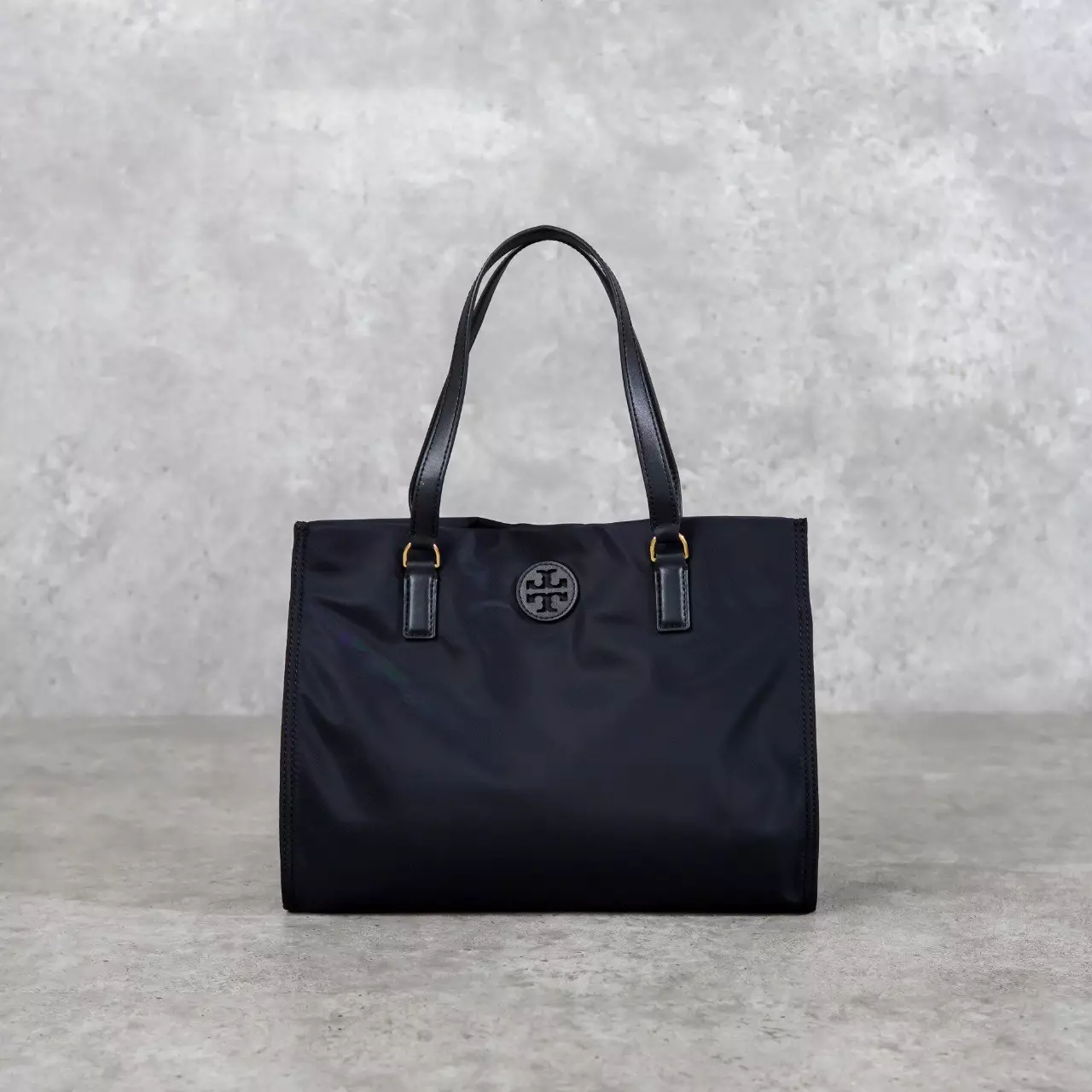 Tas TORY BURCH ELLA SMALL LOGO ALL BLACK NYLON TOTE BAG 100% ORIGINAL