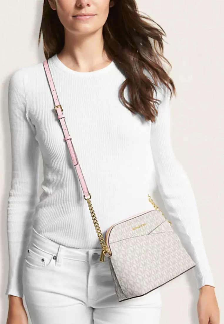 Michael Kors Jet Set Travel Medium Logo Dome Crossbody Bag Powder Blush Multi