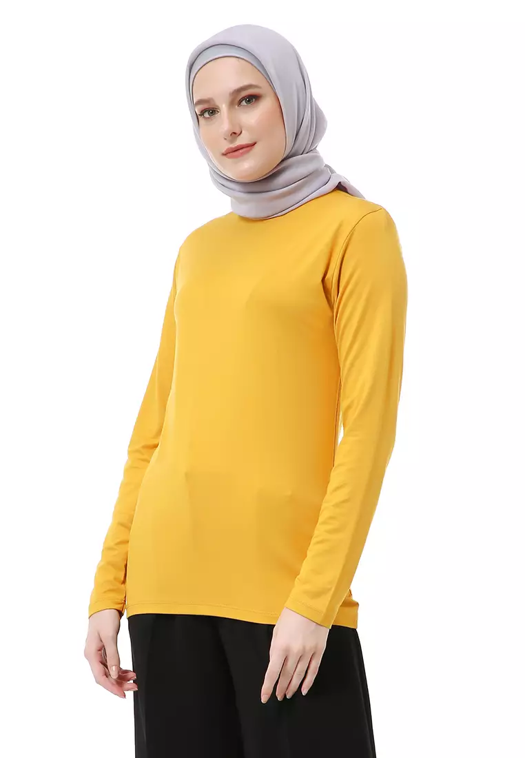 Zlora Manset Atasan Wanita Motif Polos Long Sleeve Reguler Fit - Mustard
