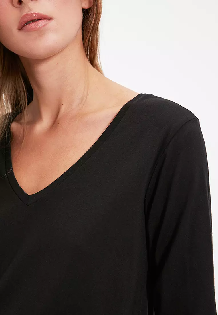 Cotton Long Sleeves V-Neck T-Shirt