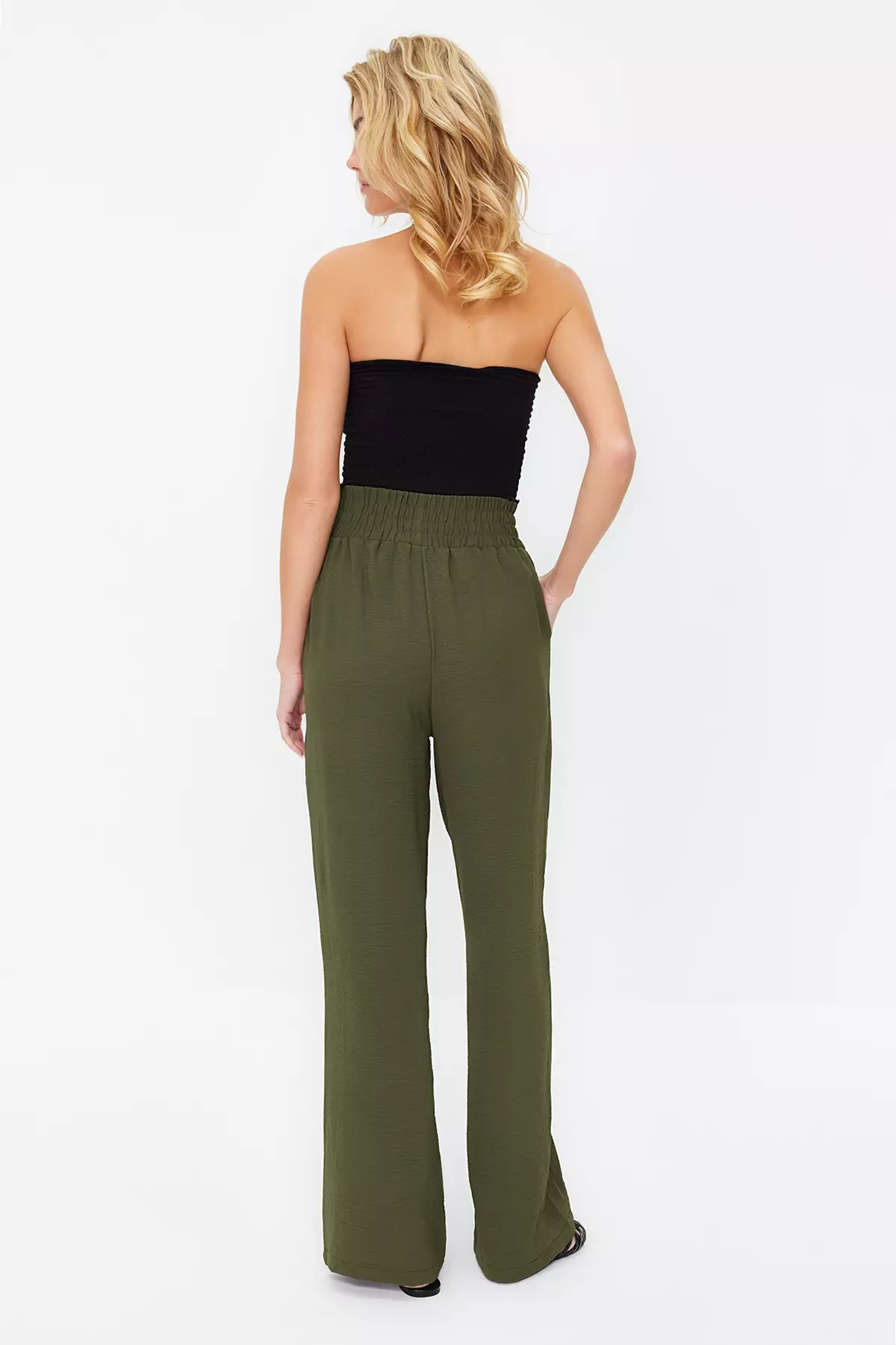 Wide Leg Elastic Waist Trousers