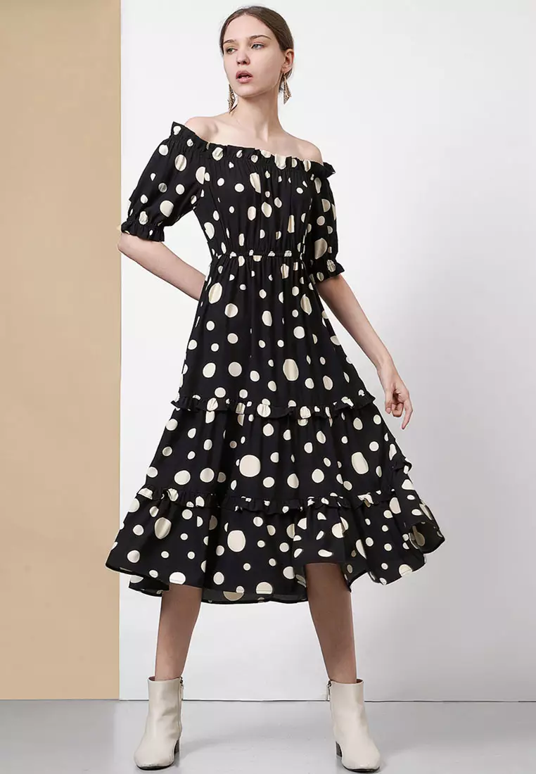 Off-Shoulder Tier Midi Dress