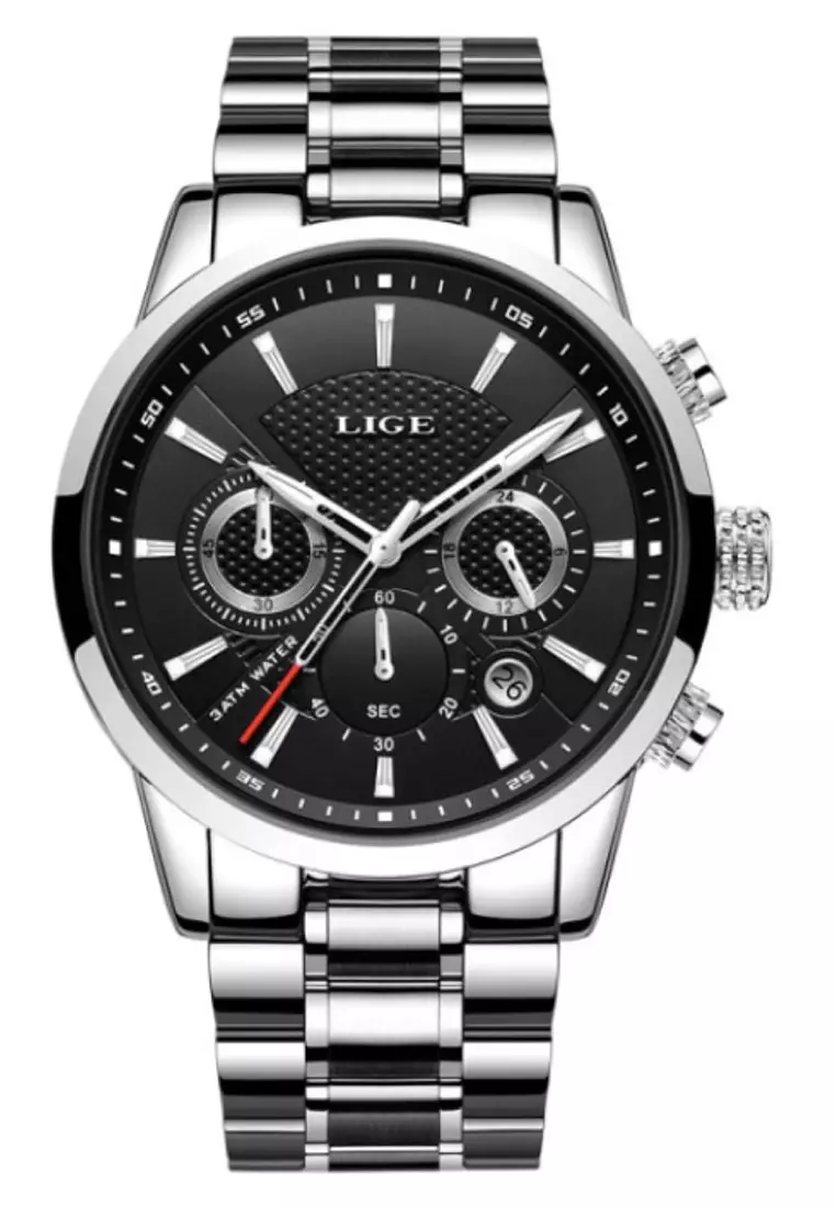 Chronograph Unisex Stainless Steel Quartz Watch 43mm, black dial, on Steel  Bracelet