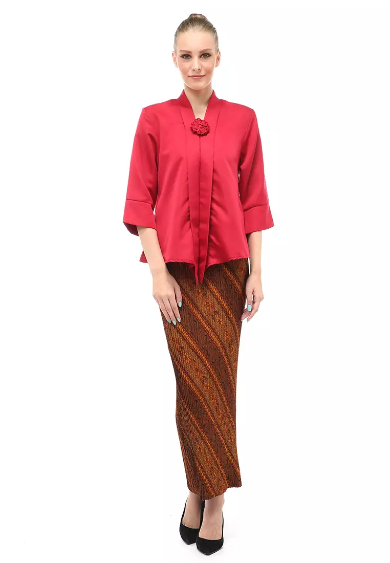 Elvia Kebaya Atasan Wanita Lengan Panjang Design Casual - Maroon