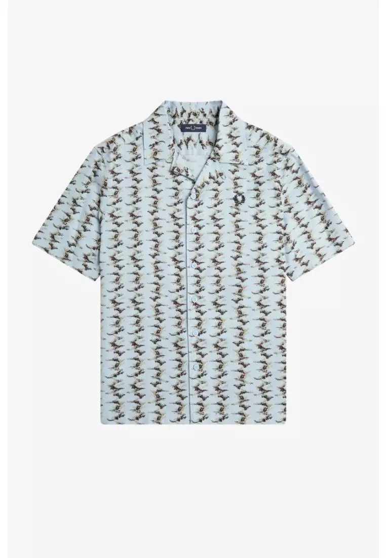 Fred Perry M9899 Abstract Print Revere Collar (Light Smoke)