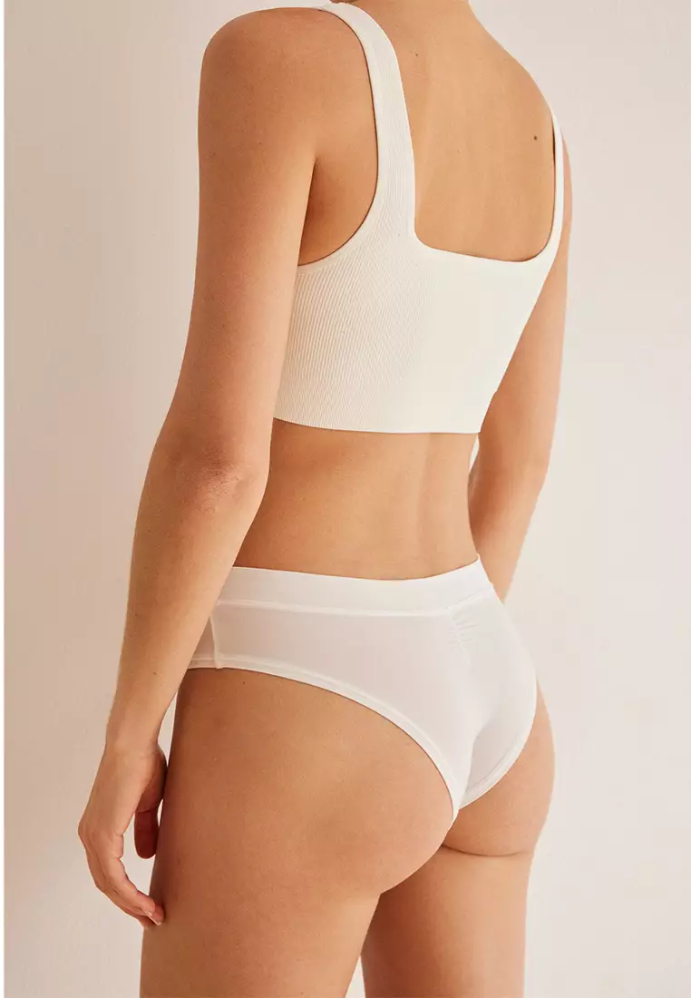 White Gathered Brazilian Panties