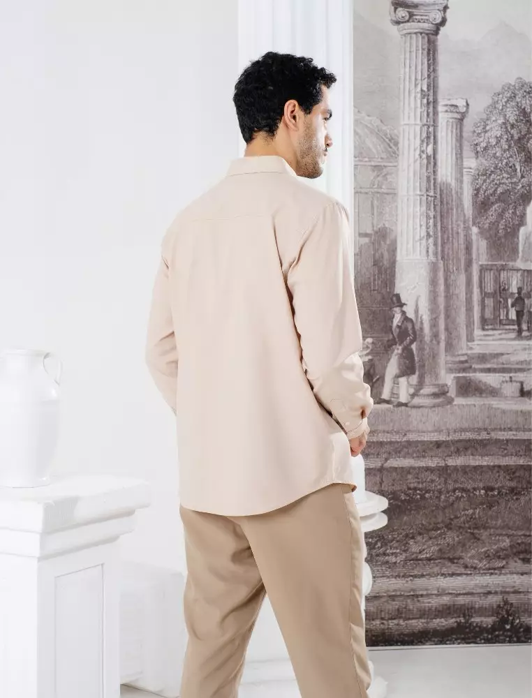 CLAY Menswear Khaki - Baju Koko Pria Lengan Panjang - Bahan Premium Cotton Blend