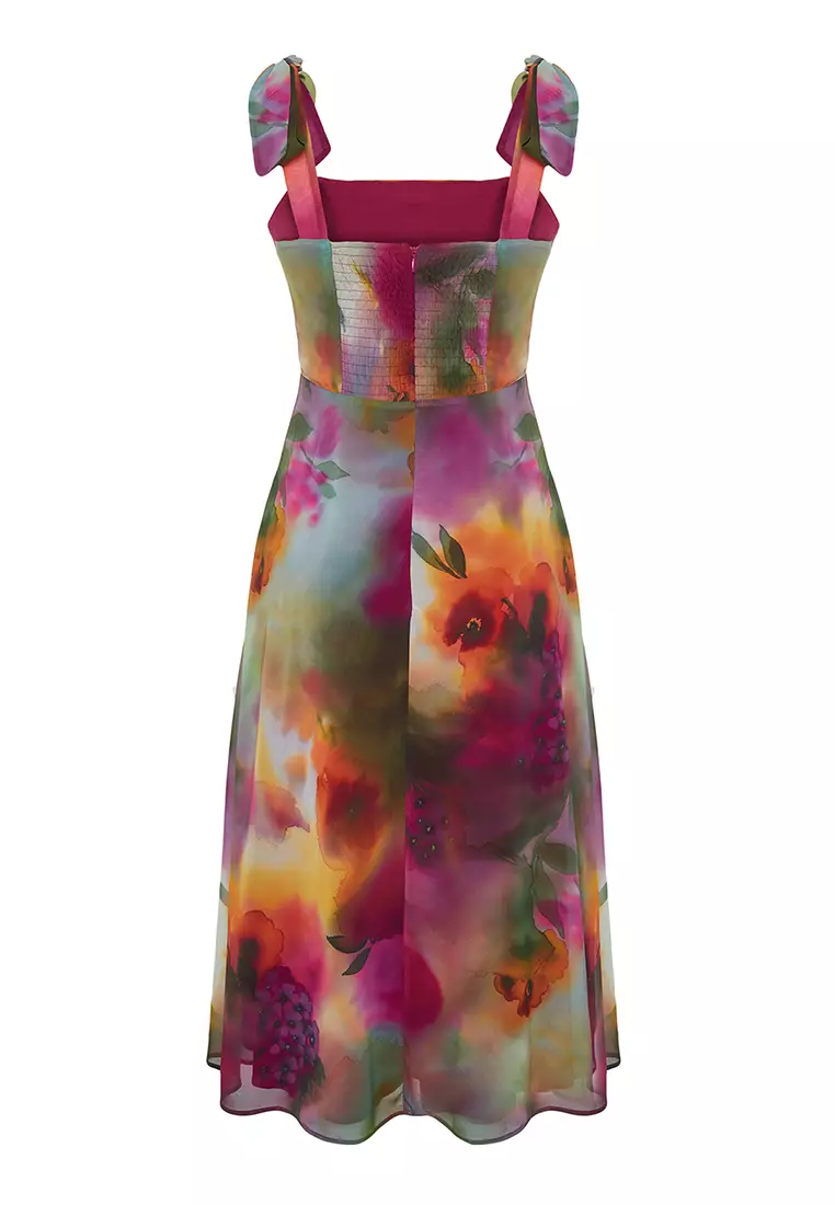 Tie Straps Floral Chiffon Dress