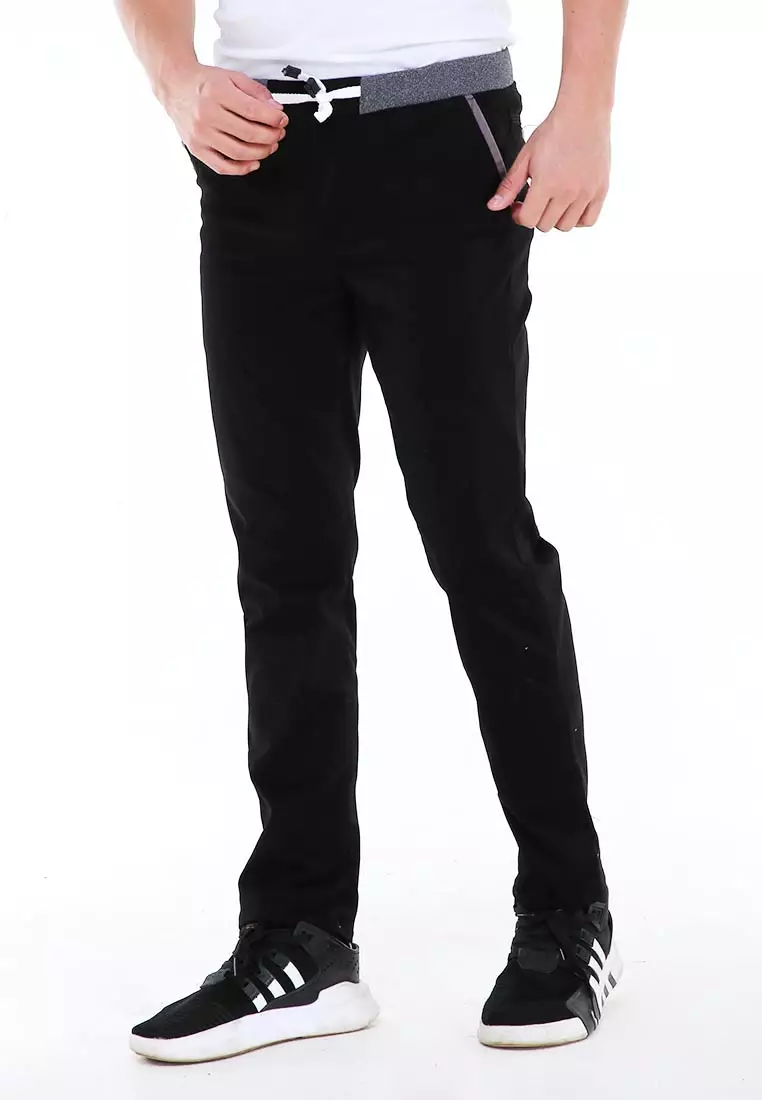 Locko Celana Panjang Chino Pria Karet Elastis Casual Long Pants Material Cotton ORIGINAL - Black
