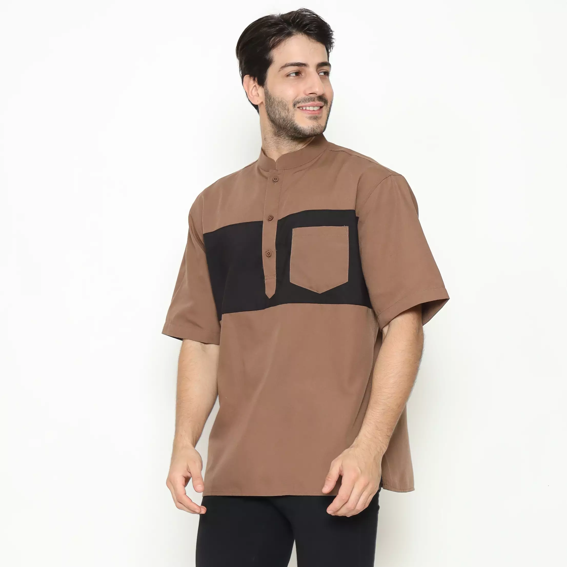AMK Kemeja Koko Pria Lengan Pendek KK BB 010 S/s Cap 6 Brown
