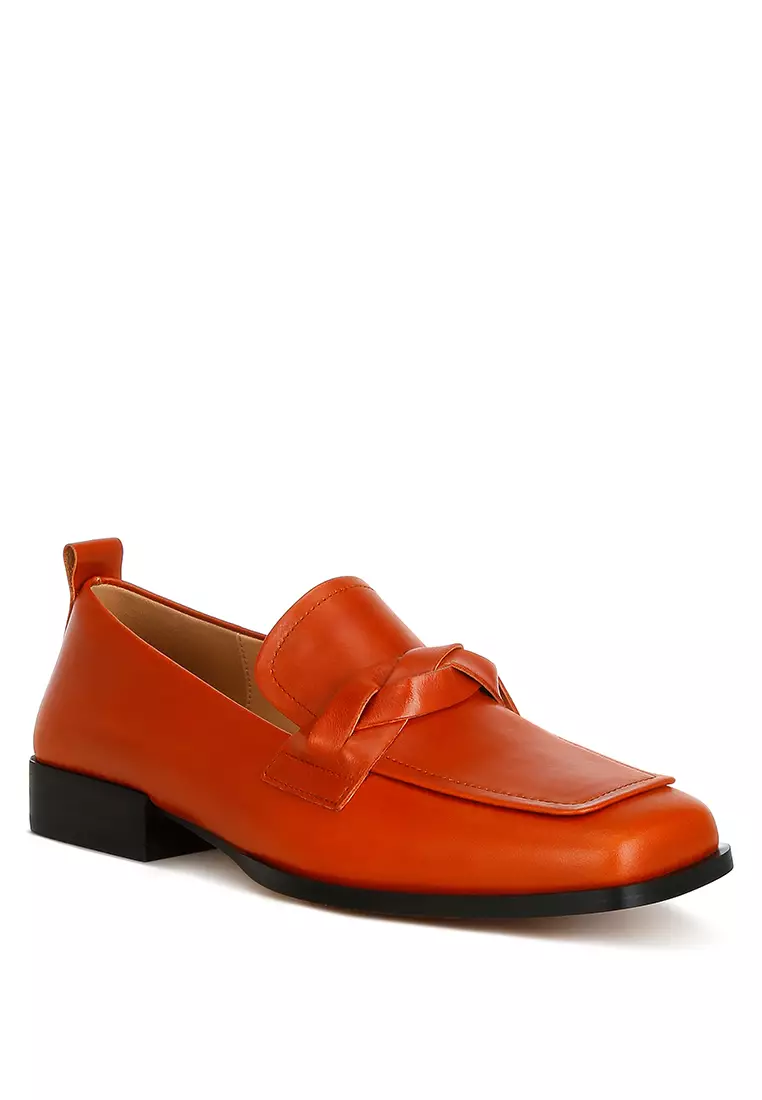 Cognac Soft Faux Leather Braided Loafers