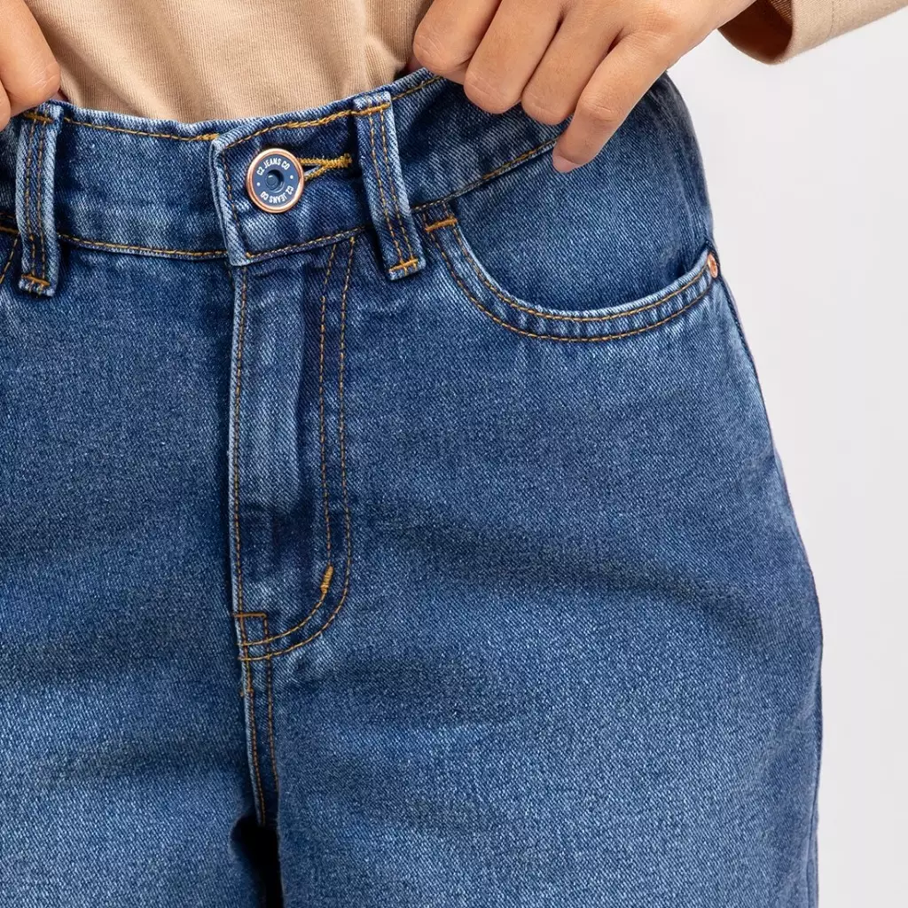 C2 Vextra Blue Straight Cut Jeans Roll Up Wanita - Celana Roll Up Jeans