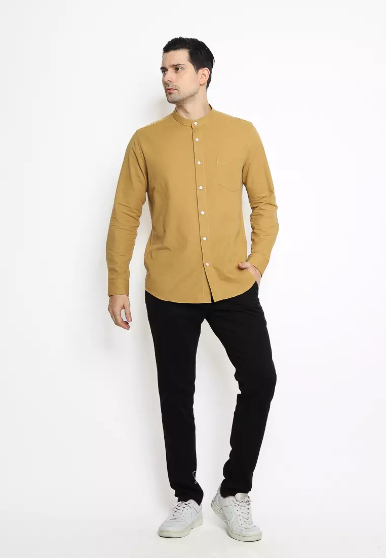 MAGINOT Kemeja Pria KOKO Basic Polos Lengan Panjang MUSTARD