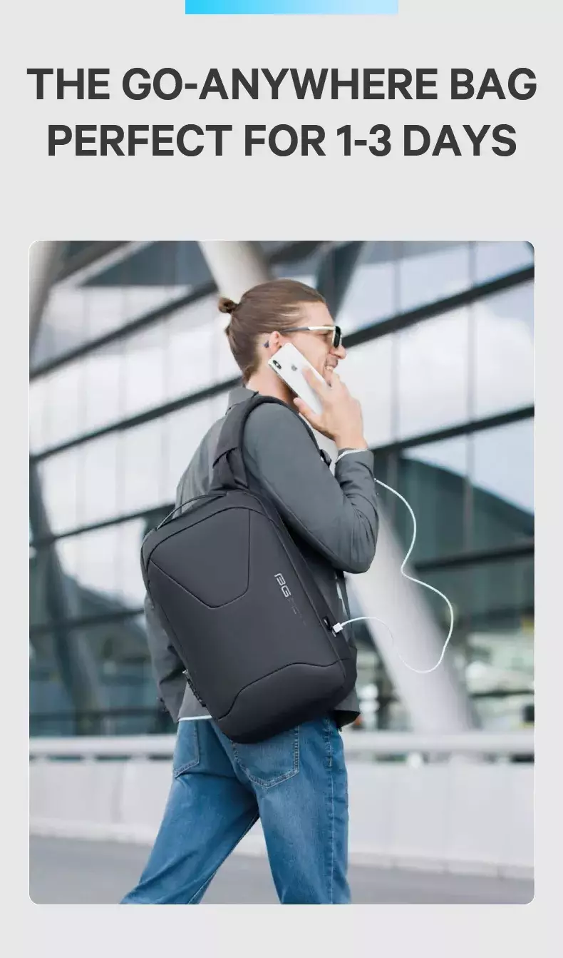 Bange BG22188 Tas Ransel Backpack Laptop Kerja pria 14 Inch Anti Theft Lock USB - Black